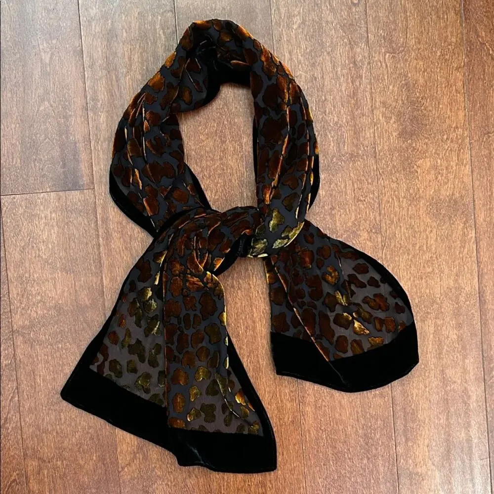 Witchy Velvet Burnout Chic Dark Iridescent Animal Print Scarf with Black Border